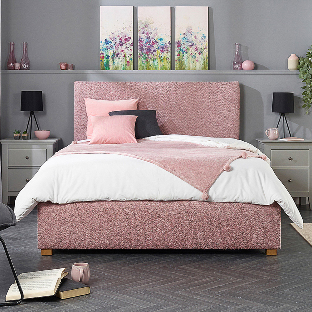 Aspire Super King Size Blush Boucle Upholstered Garland Ottoman Bed Frame Image 9
