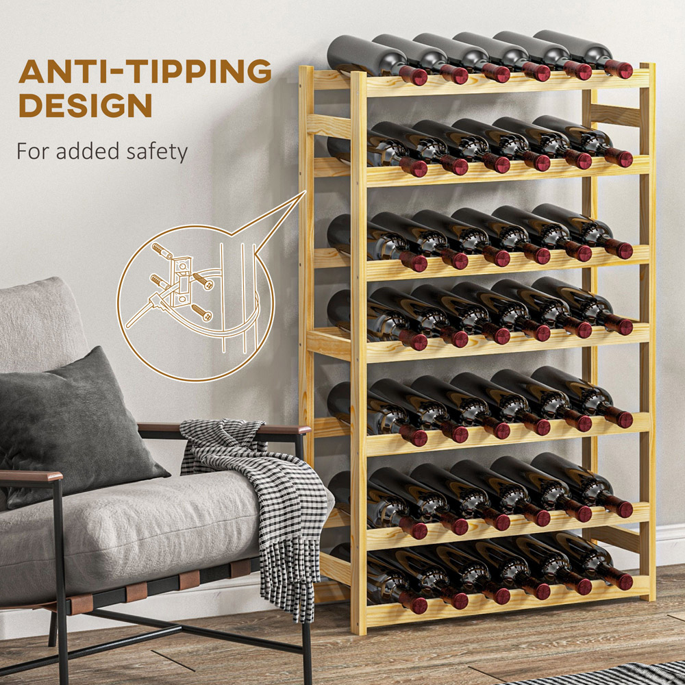 HOMCOM 7 Tier 42 Bottle Natural Wooden Wine Rack Image 8