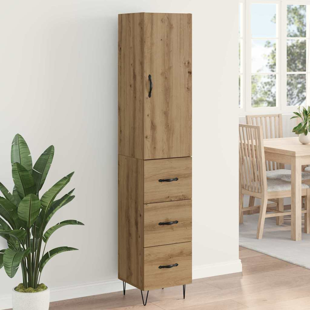 vidaXL Single Door 3 Drawer Artisan Oak Tall Slim Highboard Image 1