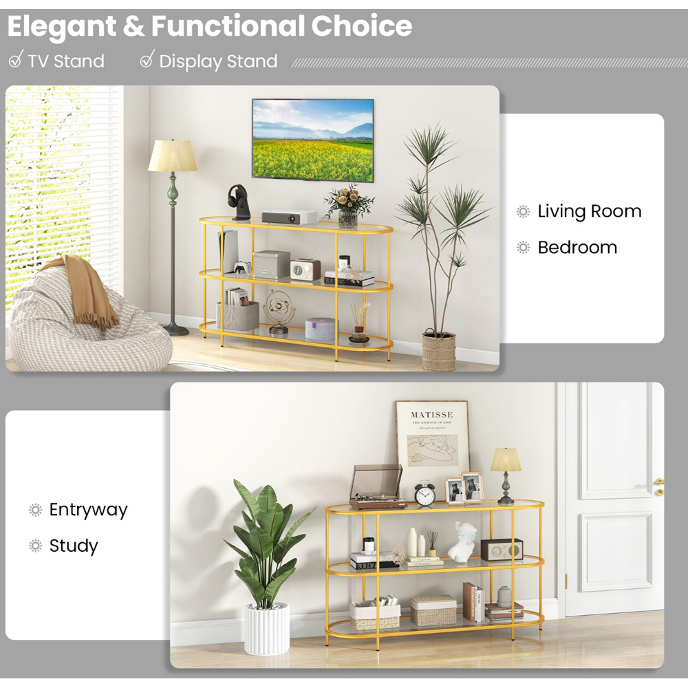 Costway 3 Tier Golden TV Stand Image 7
