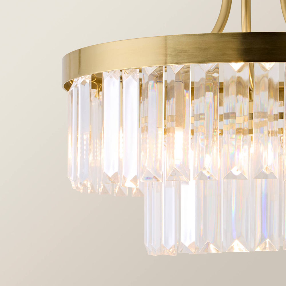 ValueLights Pemberley 2-Tier Brushed Gold Acrylic Jewel Chandelier Ceiling Light with Bulb Image 4