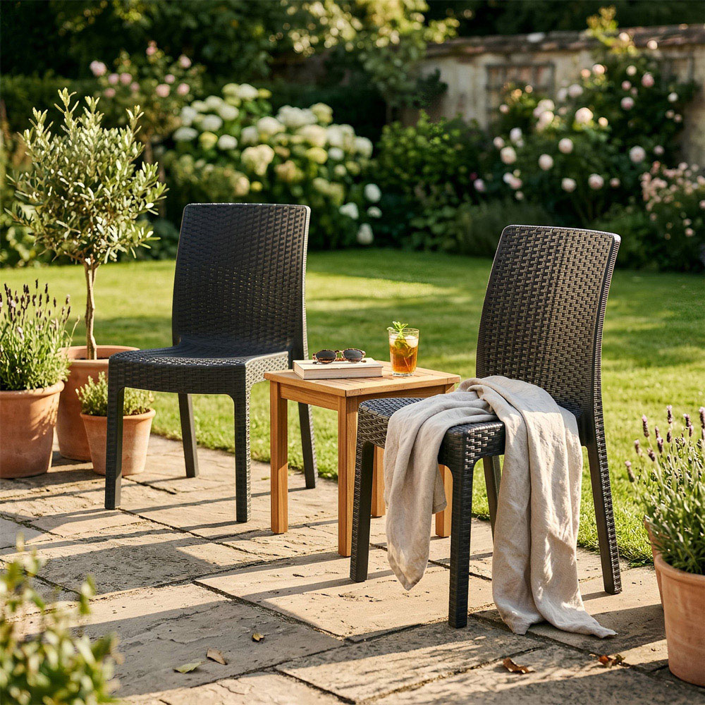 Harbour Housewares Nilufer Set of 4 Anthracite Rattan Effect Garden Dining Chair Image 3