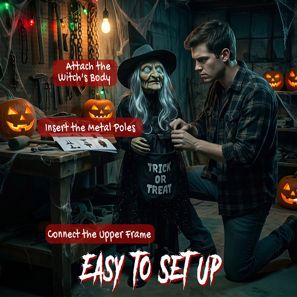 HOMCOM Light Up Animated Witch with Trick or Treat Bag Halloween Decoration 3ft Image 7