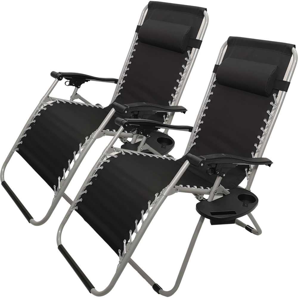 Samuel Alexander Set of 2 Black and Grey Multi Position Garden Sun Lounger with Canopy Image 2