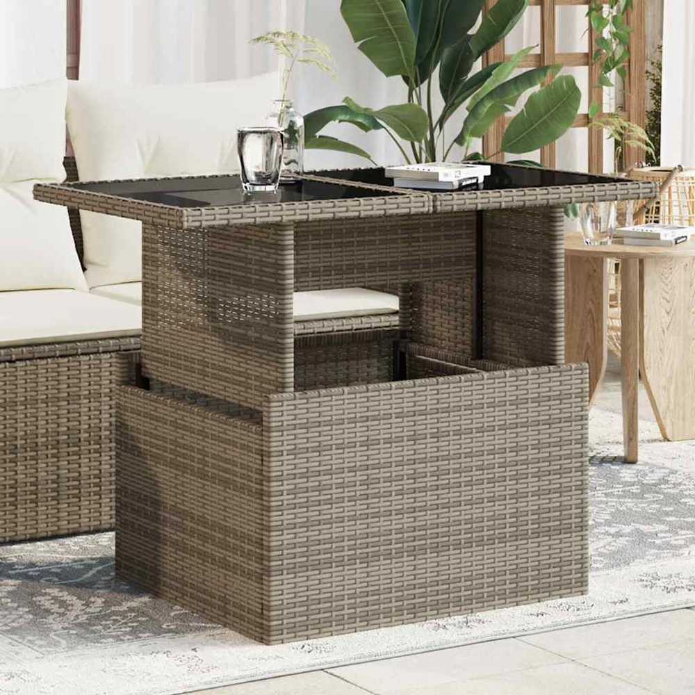Walplus 2 Seater Grey Poly Rattan Liftable Glass Top Convertible Garden Dining Table Image 1