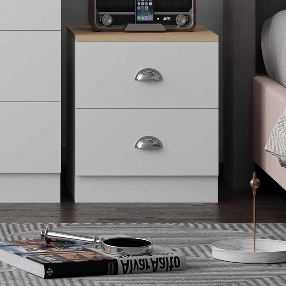 FWStyle Esher 2 Drawer White Oak Bedside Table Image 5