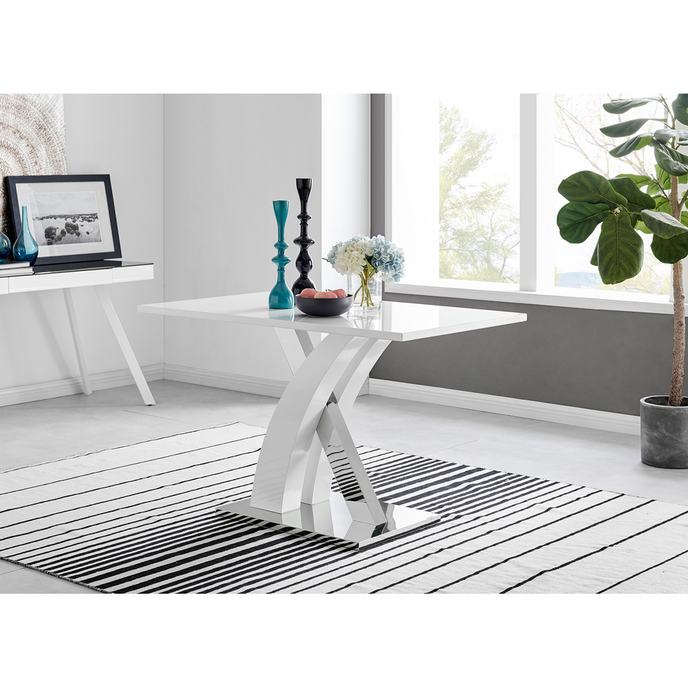 Furniturebox Columbia Valera 4 Seater Dining Set White Gloss Mustard Yellow and Chrome Image 3