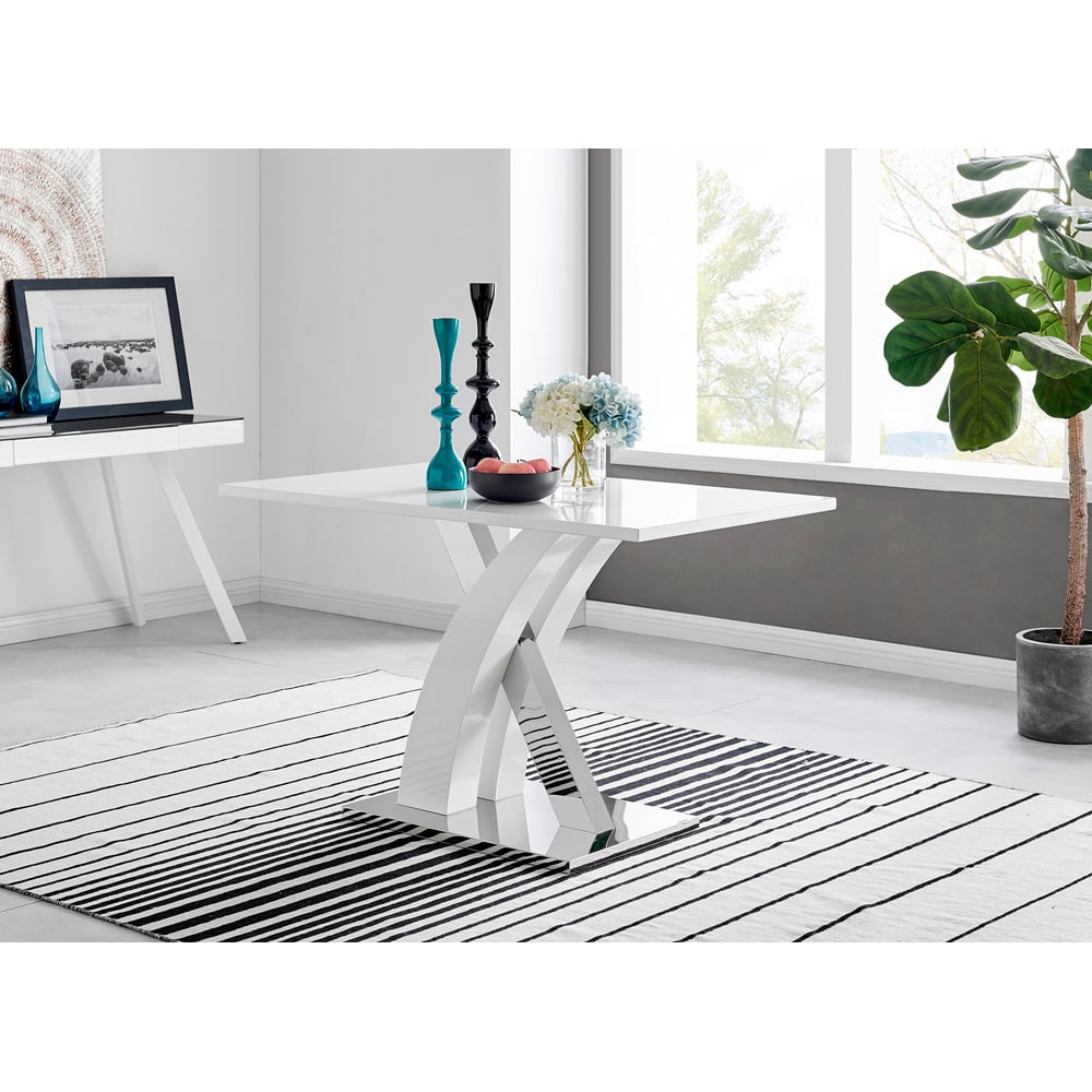 Furniturebox Columbia Valera 4 Seater Dining Set White Gloss and Chrome Image 3