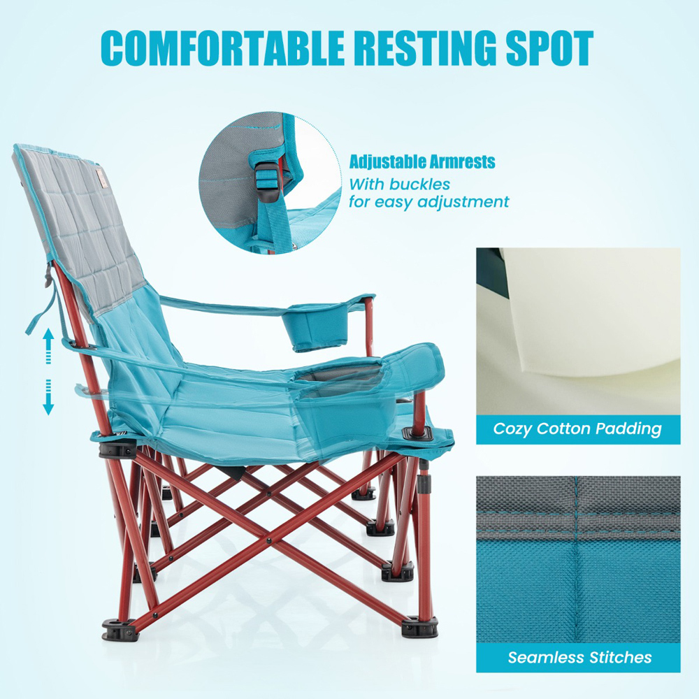 Costway Navy 3 Seater Folding Camping Chair 2 Cup Holders Image 6