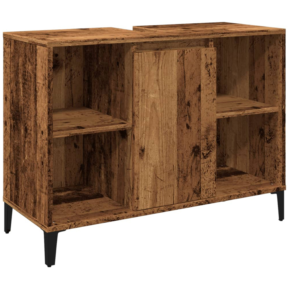 vidaXL Single Door 4 Open Compartment Old Wood Bathroom Sink Cabinet Image 2