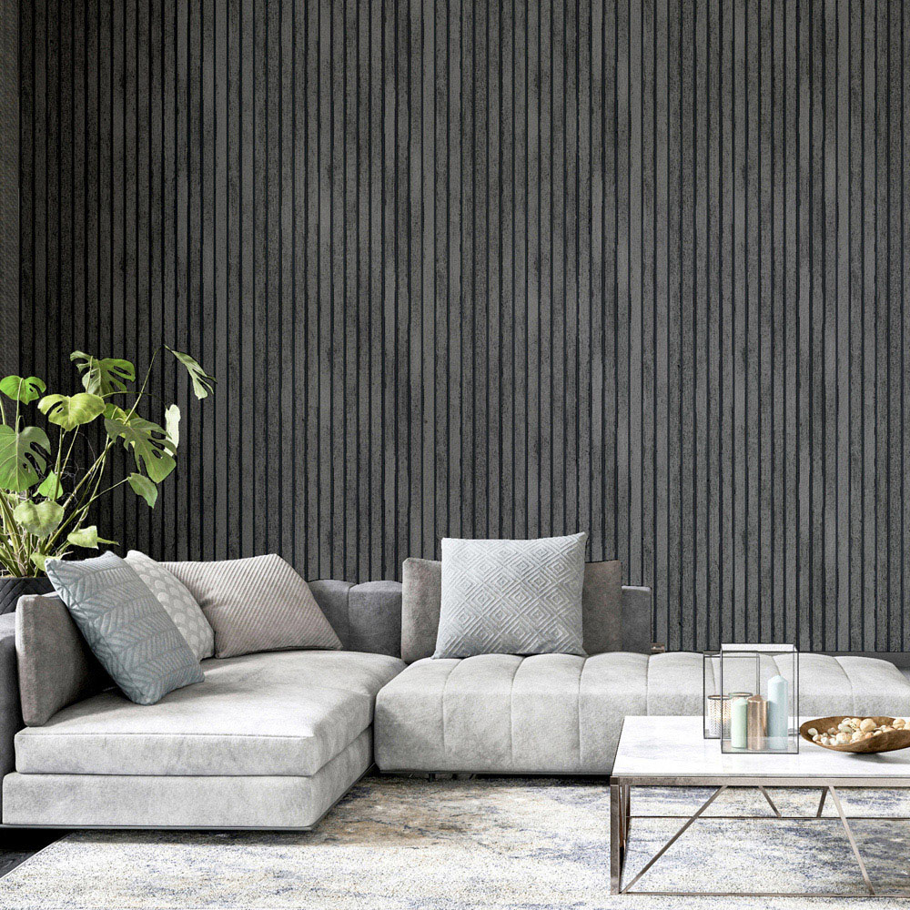 Arthouse Wood Slats Charcoal Grey Wallpaper Image 6