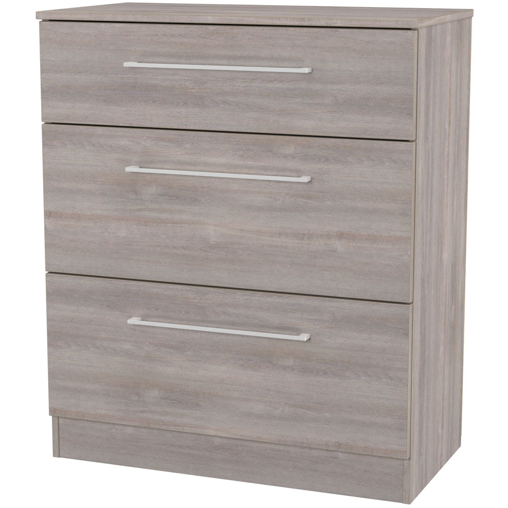 Crowndale Worcester 3 Drawer Grey Oak Deep Chest of Drawers Ready Assembled Image 3