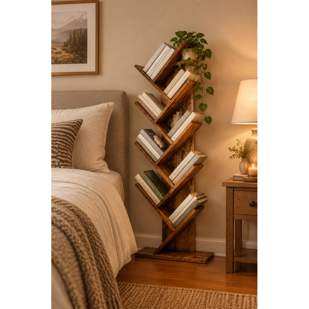 Modcraft 8-Tier Rustic Brown Free-Standing Tree Bookshelf Image 5