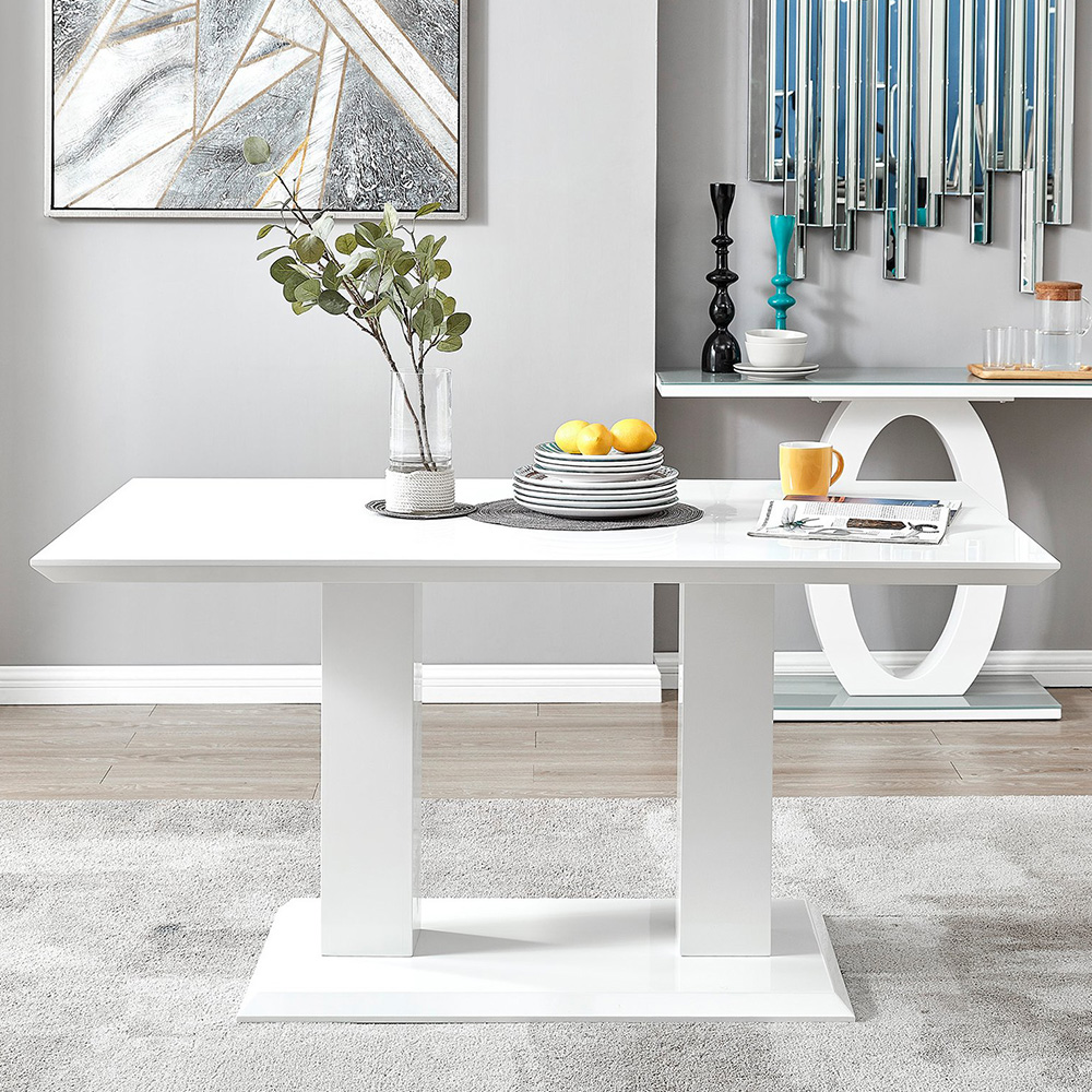 Furniturebox Molini Valera 6 Seater Dining Set White Gloss Grey and Chrome Image 2