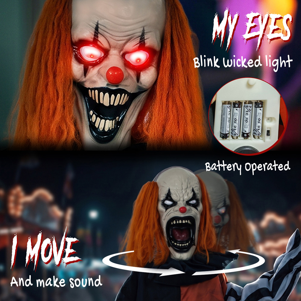 HOMCOM Light Up Face Changing Animated Clown Halloween Decoration 2.7ft Image 6
