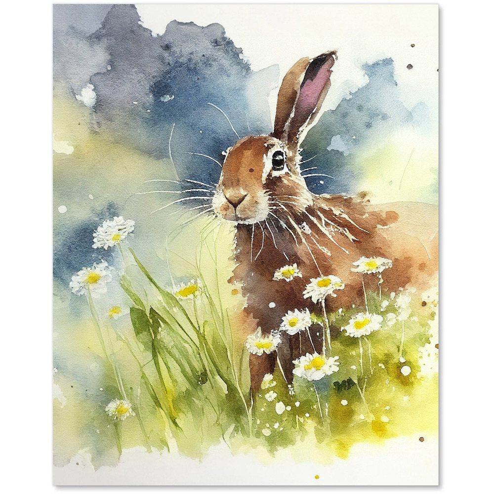 Warren Reed Designer Hare And Daisies Watercolour Glass Kitchen Splashback 75 x 60cm Image 2