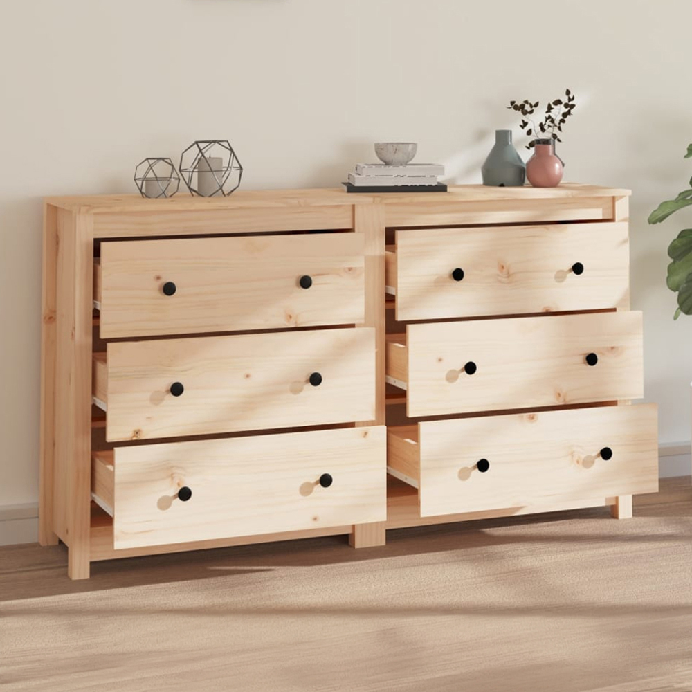vidaXL 6 Drawer Natural Solid Pine Wood Sideboard Image 1