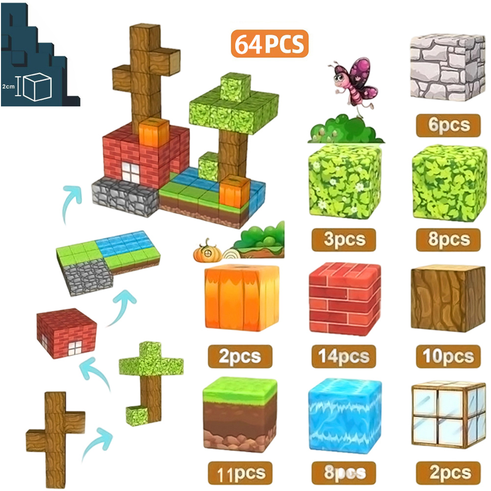 H&O Direct 64 Piece Magnetic Building Block Cube Set Image 7
