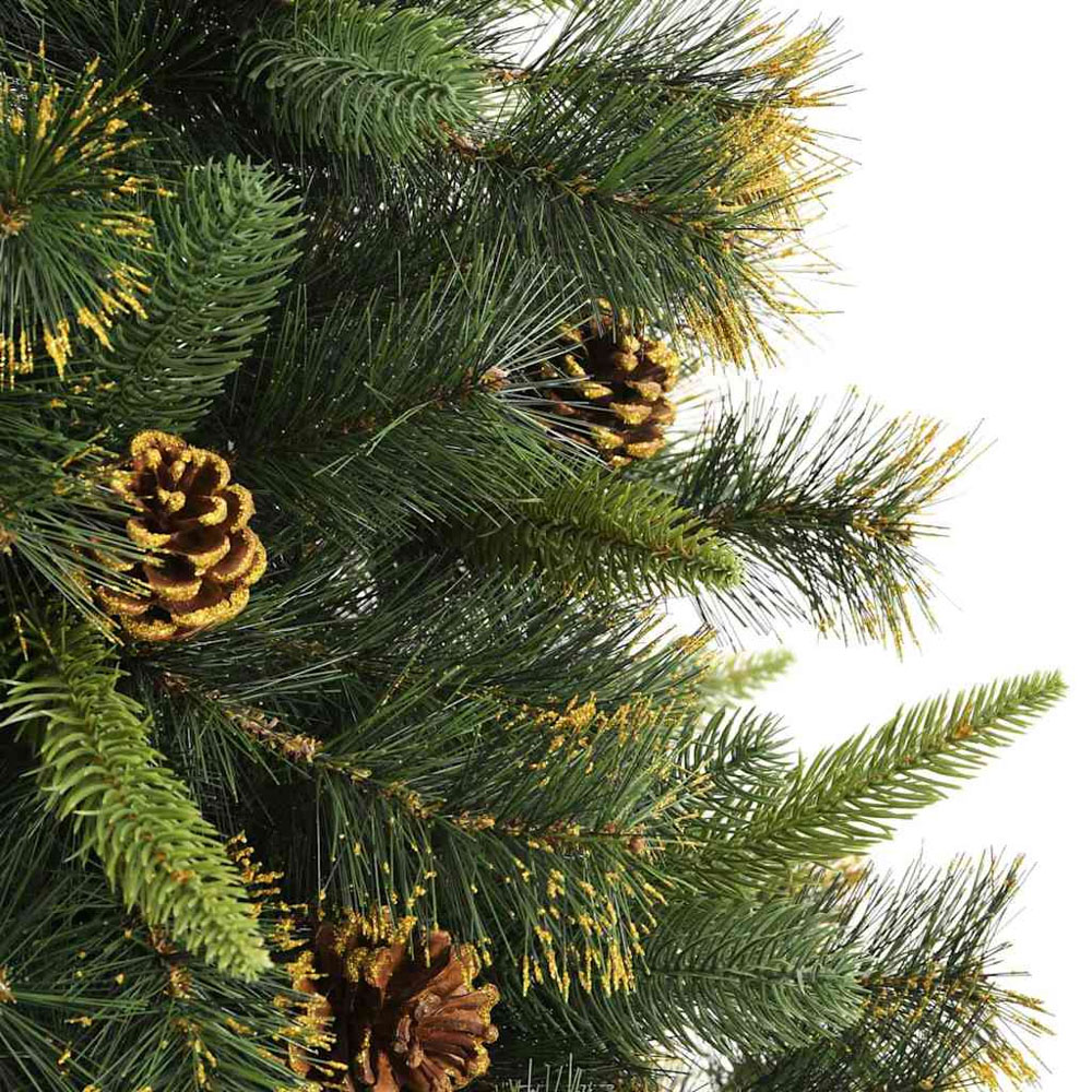vidaXL Pre-Lit Black Baubles and Pinecones Green Artificial Christmas Tree 7ft Image 7