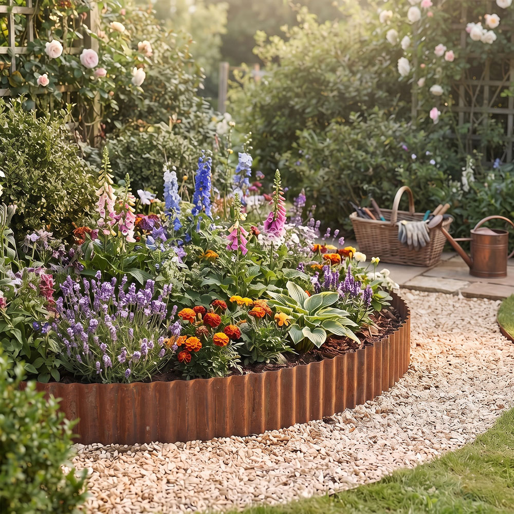 Living and Home 6m x 15.5cm Brown Metal Corrugated Flexible Garden Edging Image 2