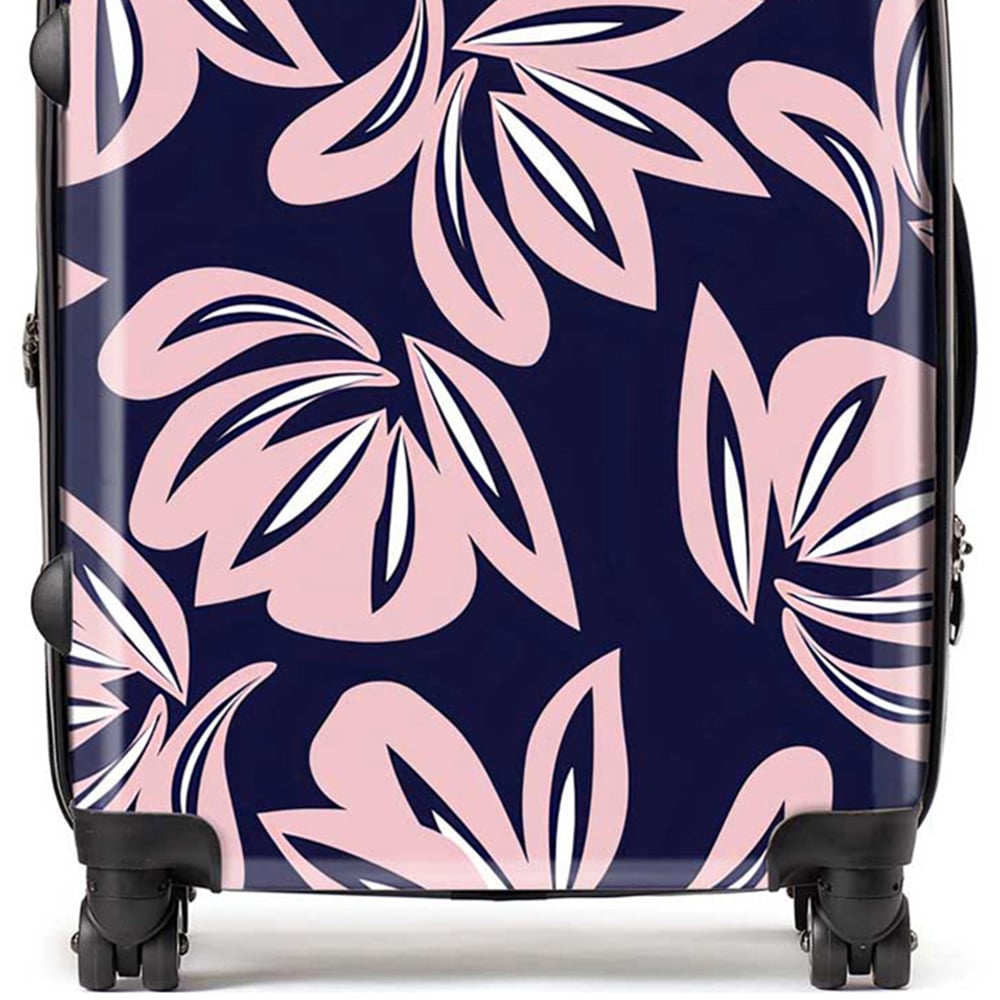 Warren Reed Designer Large Pink Navy Floral Botanical Pattern Suitcase Image 2