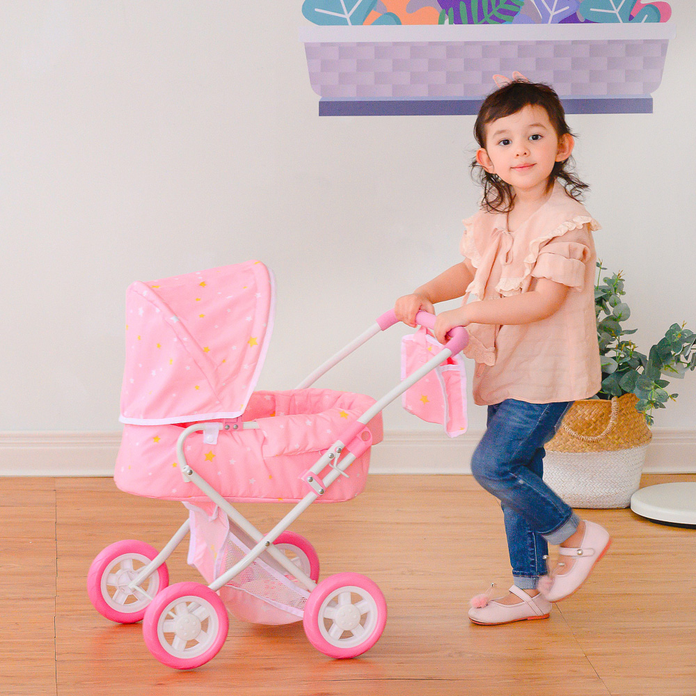 Teamson Kids Olivia's Little World Pink and White Twinkle Stars Princess Baby Doll Stroller Image 2
