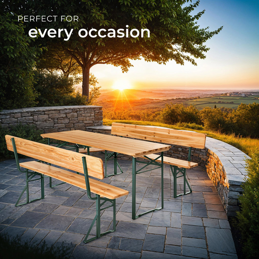 tectake Franz II 8 Seater Foldable Picnic Table and Bench Set Brown Image 8