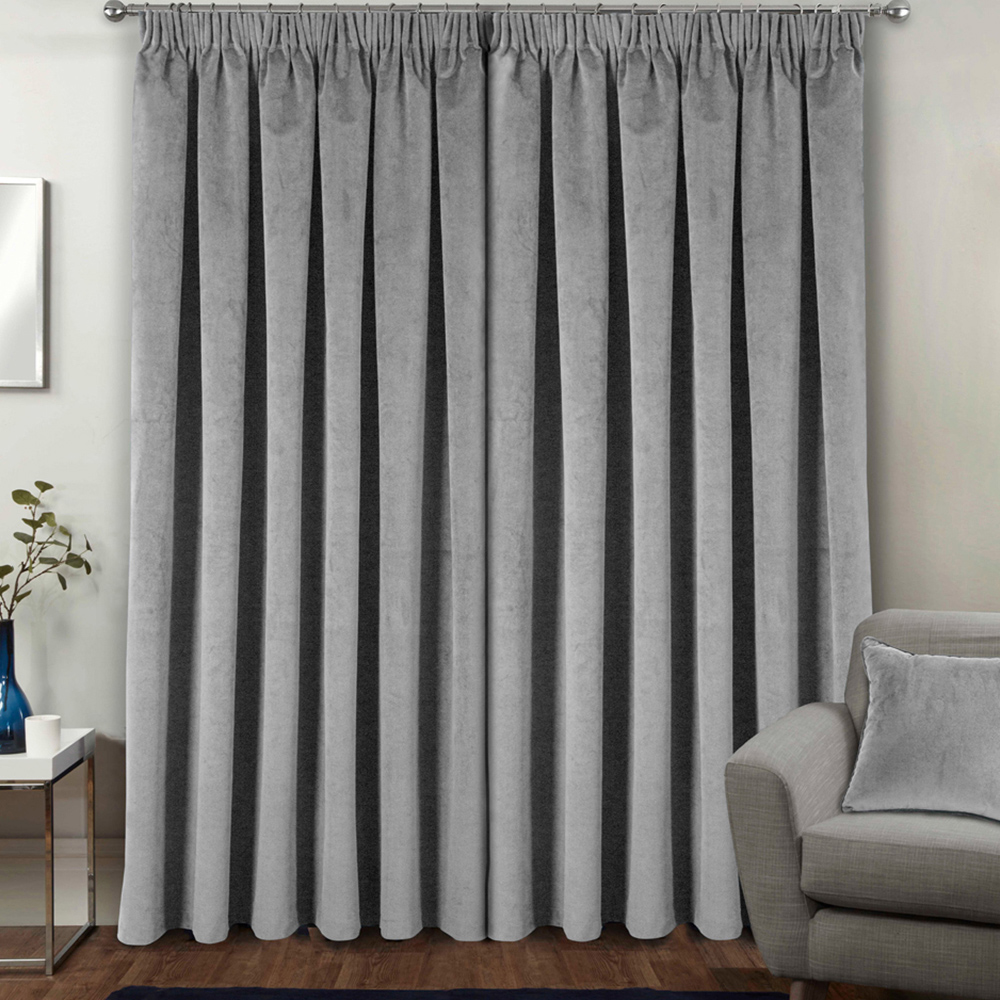 Enhanced Living Oxford Grey Thermal Blackout Pencil Pleat Velvet Curtains 168 x 137cm Image 5
