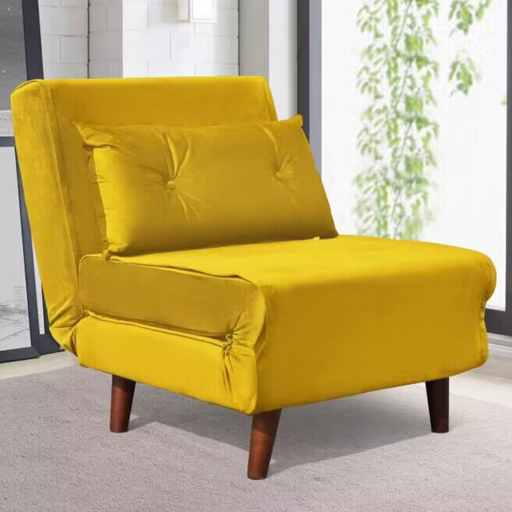 Brooklyn Small Single Yellow Plush Velvet Pull Out Sofa Bed Image 1