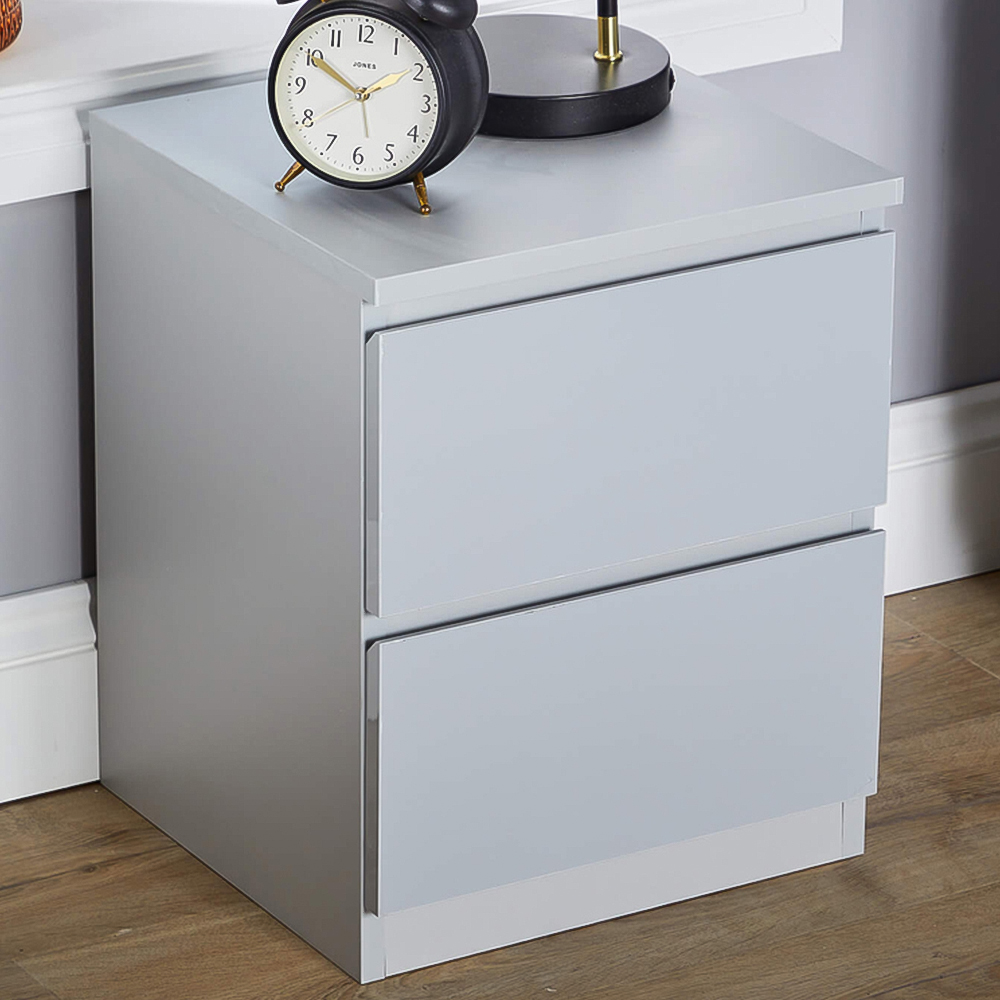Home Source Lugano 2 Drawer Grey Bedside Table Image 1