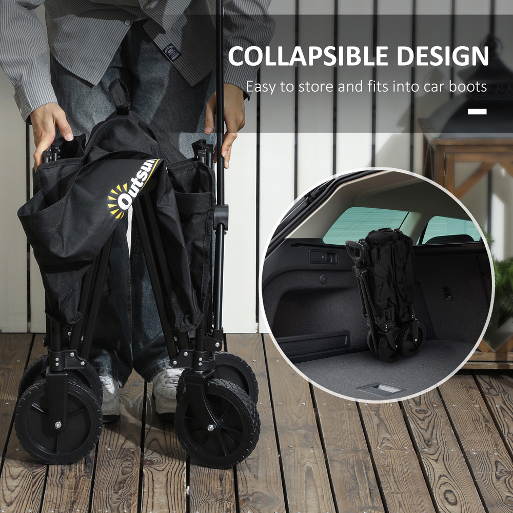 Outsunny 120L Black Folding Collapsible Wagon with Adjustable Handle Image 6