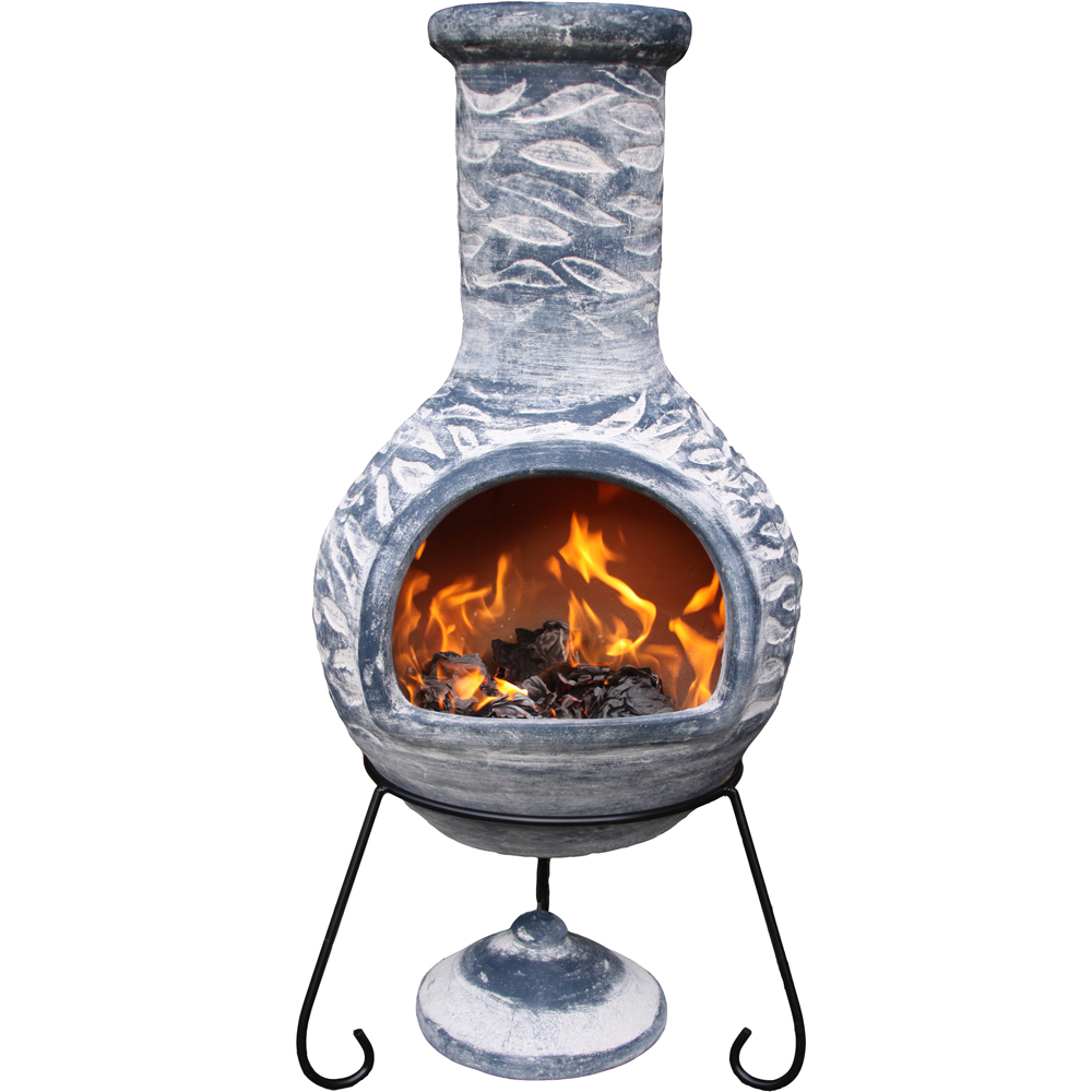Gardeco Olas Extra Large Bluey Grey Mexican Chimenea with Stand and Lid Image 3
