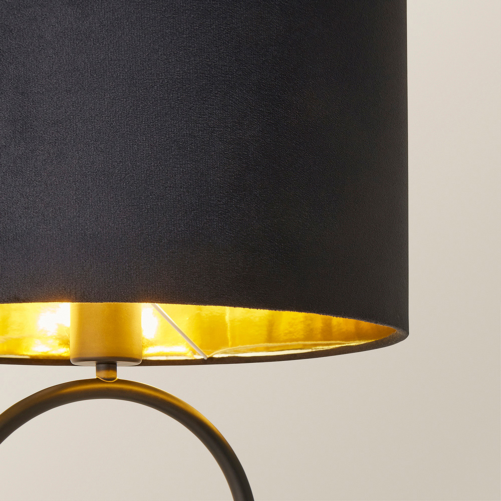 ValueLights Antonia Black Velvet and Gold Drum Shade Matte Black Oval LED Table Lamp Image 3