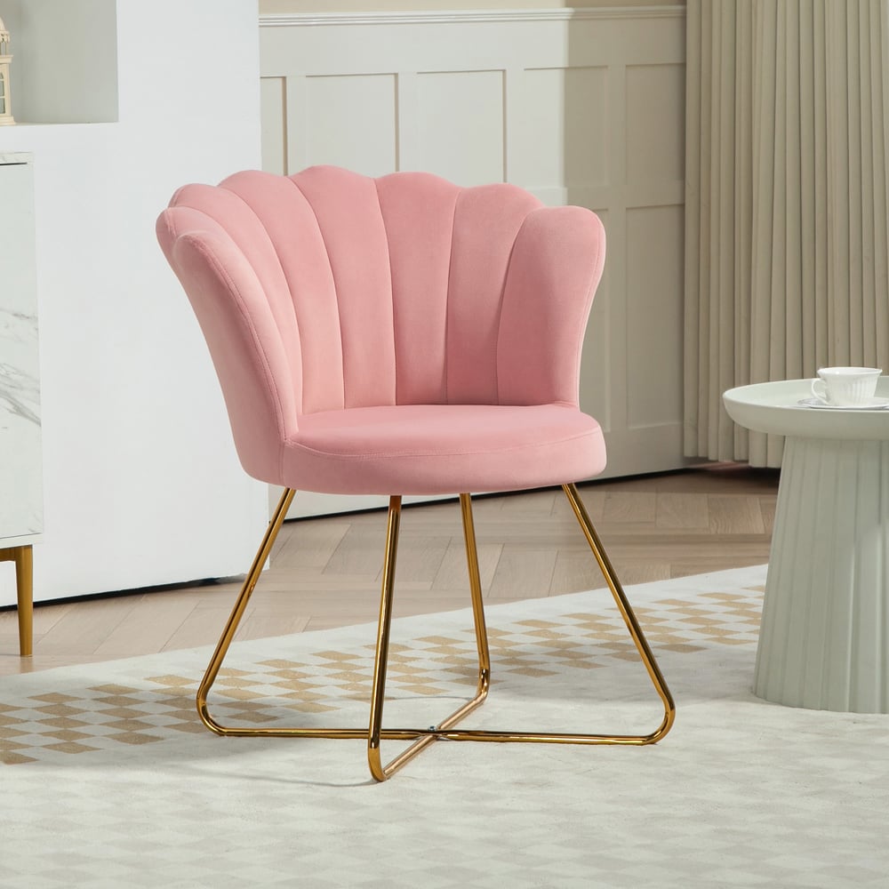 HOMCOM Pink Velvet Tufted Accent Chair with Lotus Backrest Image 4