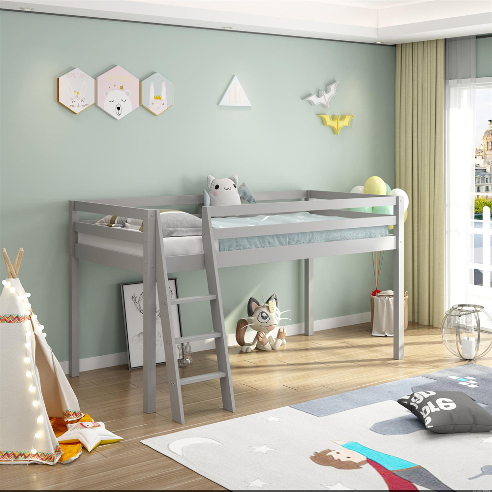 Portland Single Grey Wooden Mid Sleeper with Mattress Image 4