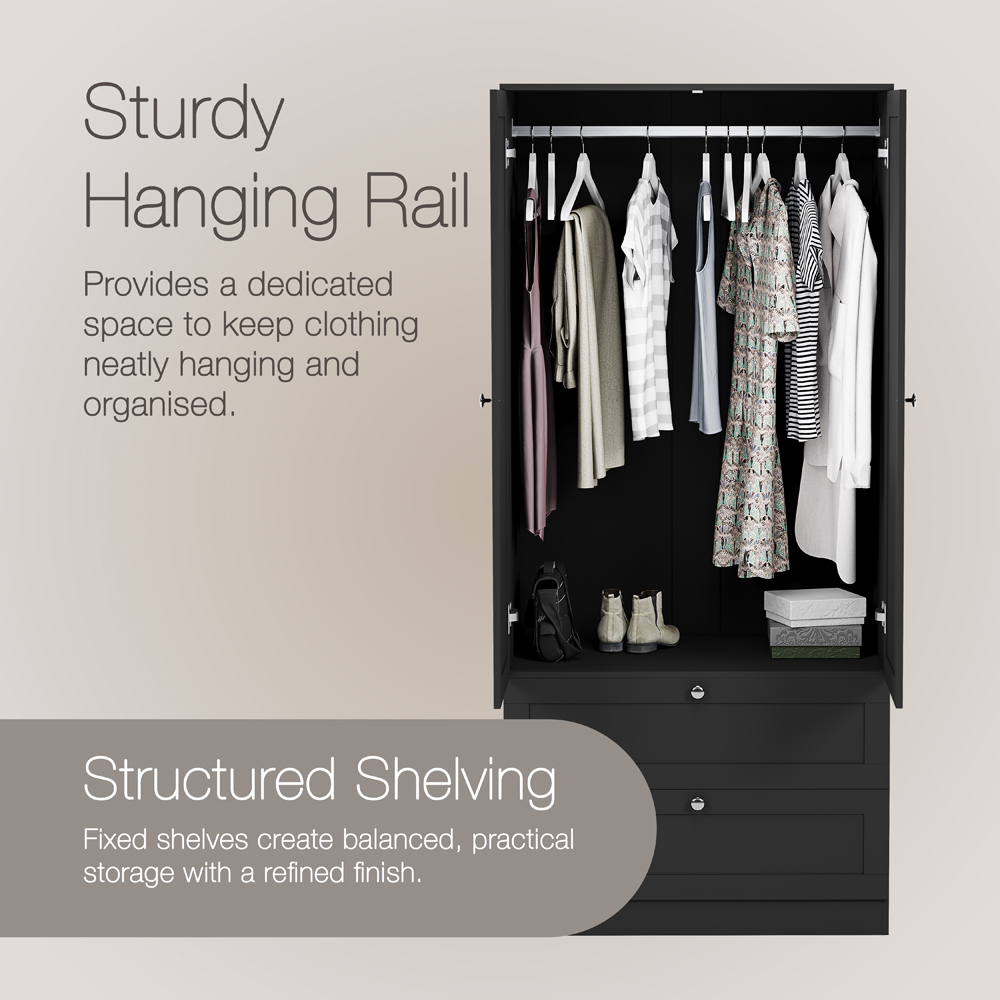 VIDA DESIGNS Altino 2 Door 2 Drawer Black Shaker-Style Wardrobe Image 6