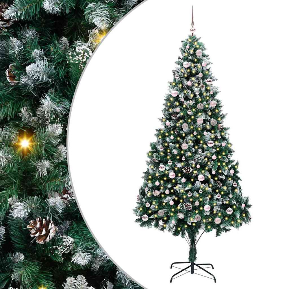 vidaXL Pre-Lit Pink Baubles Green Artificial Christmas Tree 8ft Image 2