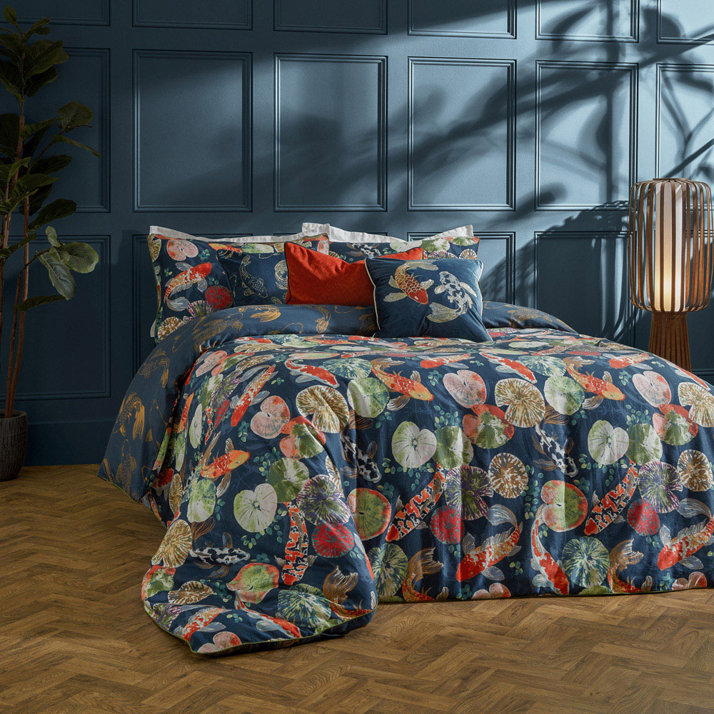 Paoletti Koi King Size Midnight Pond Reversible Duvet Cover Set Image 4