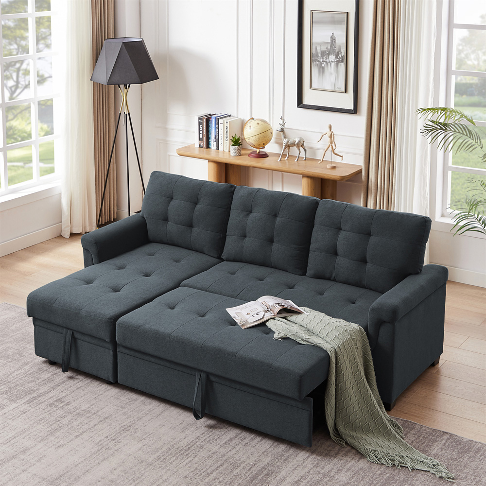 Furniture One 3 Seater Dark Grey Linen Corner Storage Sofa Bed Image 8