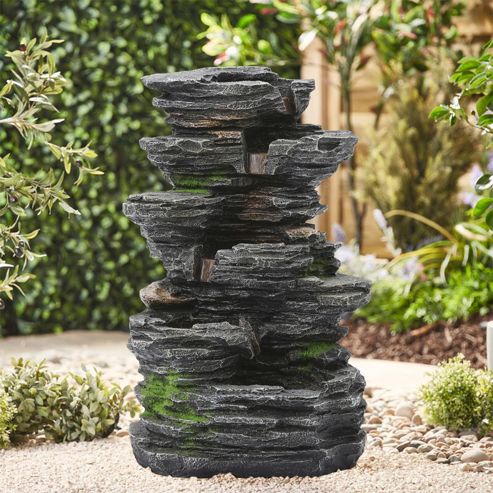 Living and Home 5 Tier LED Solar Powered Imitation Rock Outdoor Waterfall Fountain Image 2