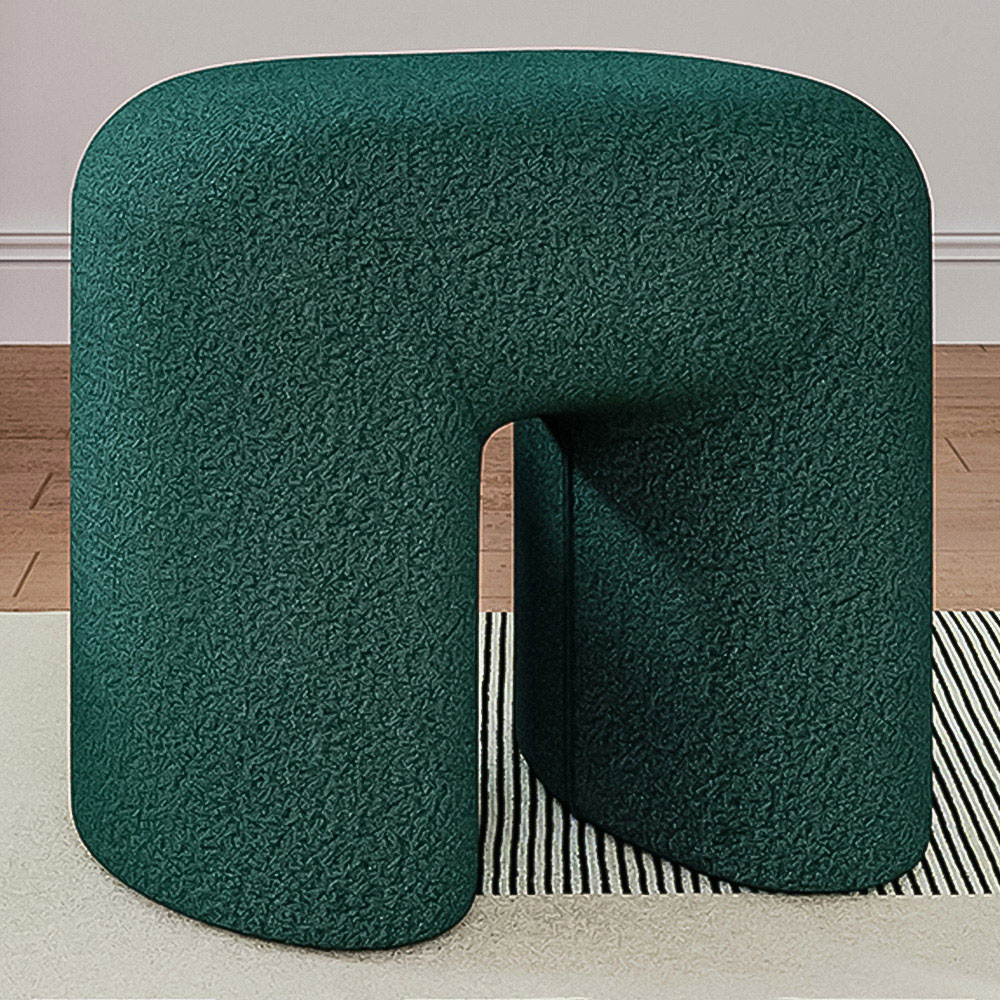 Living and Home Green Modern Teddy Bear Fur Upholstered Ottoman Image 1