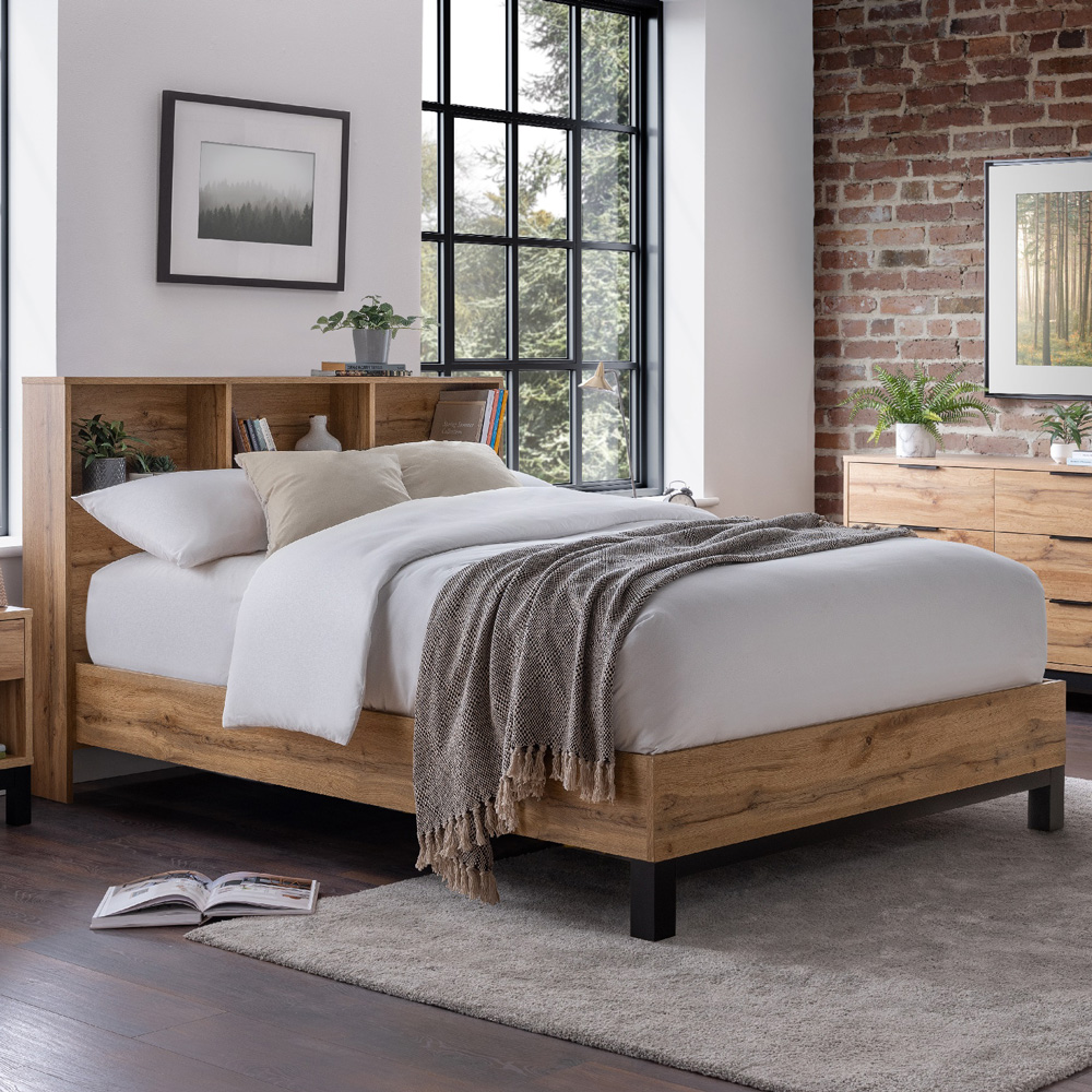 Julian Bowen Bali Double Modern Oak Effect Bed with Bookcase Headboard Image 1