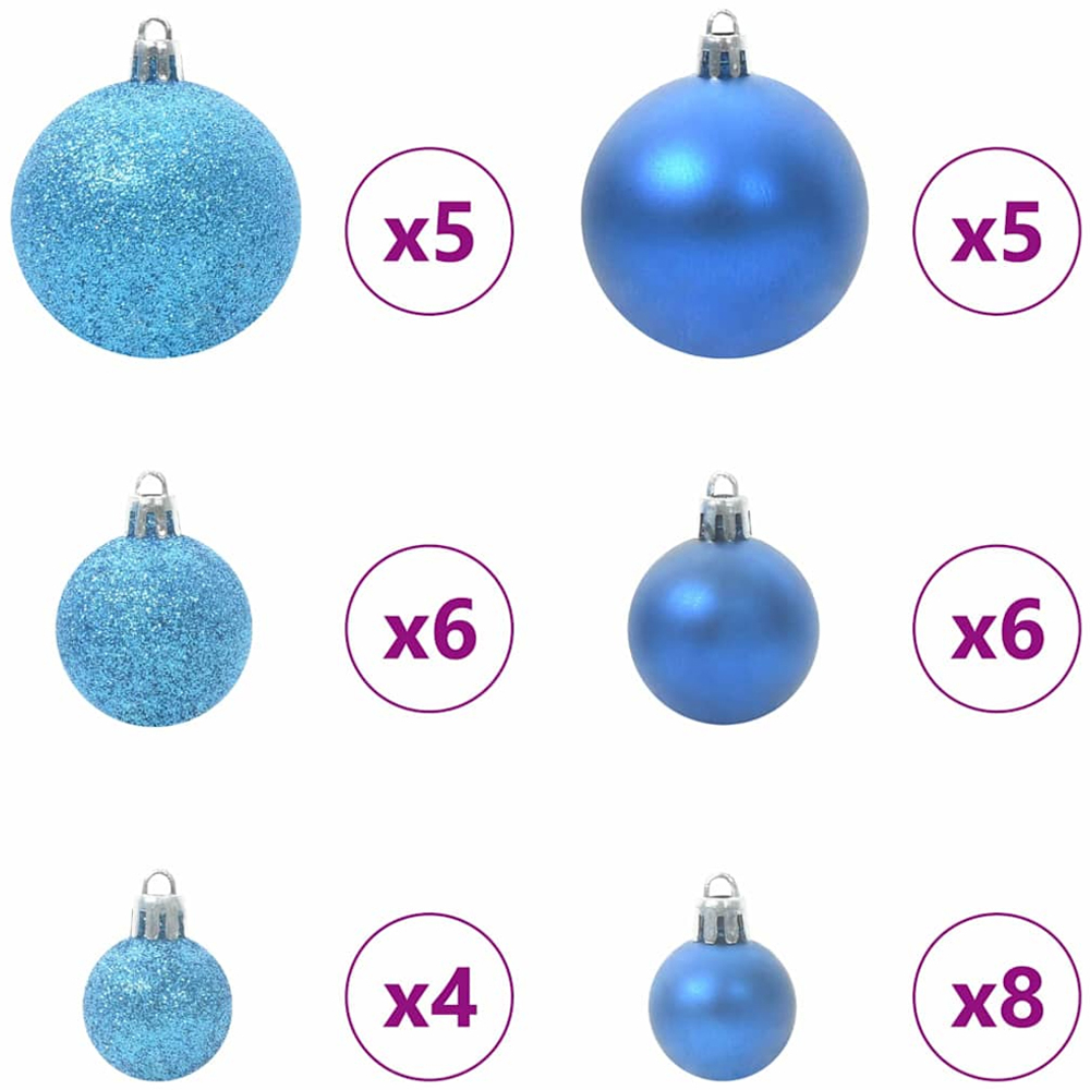vidaXL Pre-Lit Blue Baubles Green Artificial Snow Tipped Christmas Tree 5ft Image 9