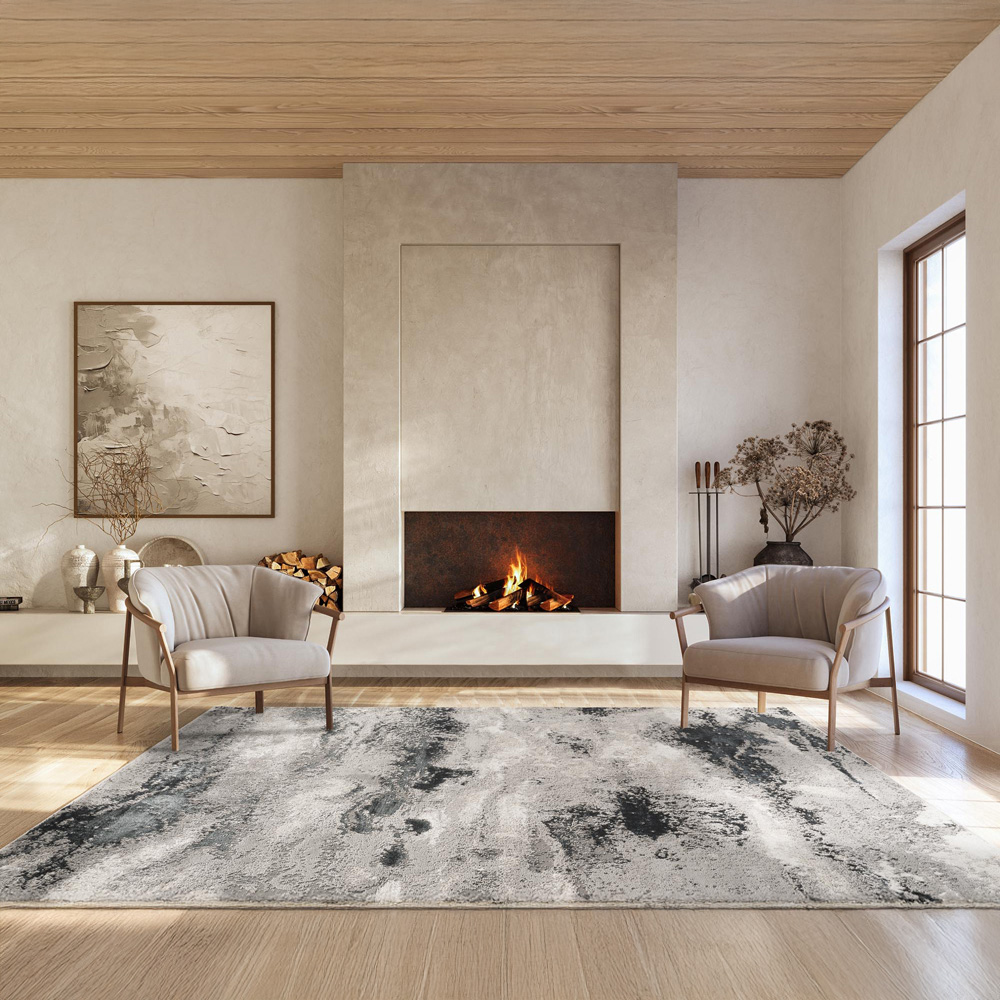 Desire Rugs Elysium Modern Abstract Action Metallic Mist Grey Rug 120 x 170cm Image 5