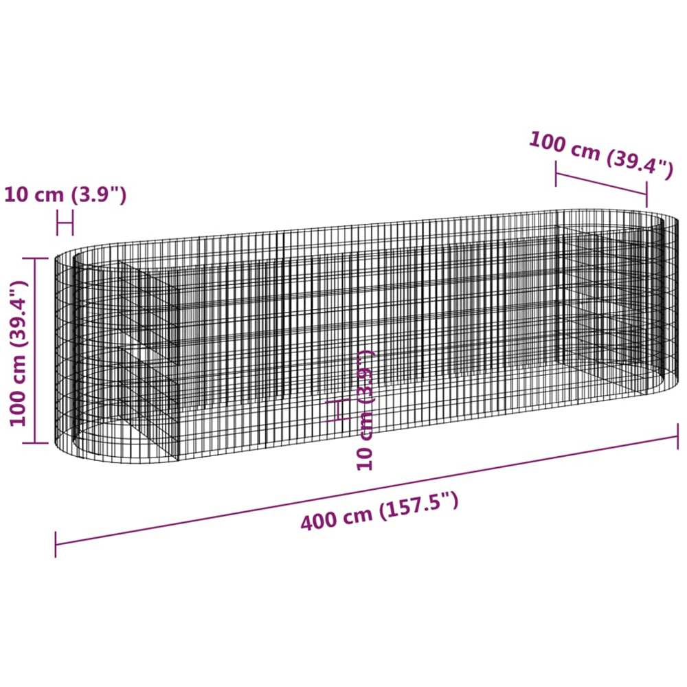 vidaXL Silver Galvanised Iron Gabion Raised Bed 400 x 100 x 100cm Image 7