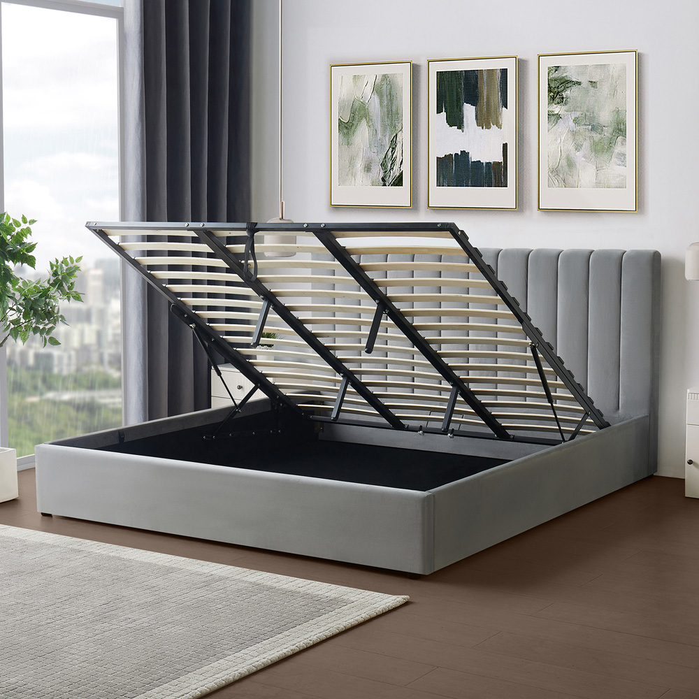 Brooklyn Corwin Super King Grey Velvet Ottoman Bed Image 3