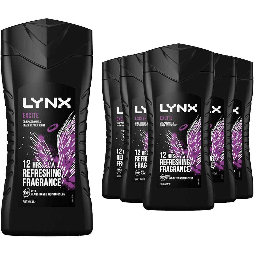 Lynx Excite Crisp Coconut and Black Pepper Refreshing Shower Gel 225ml 6 Pack Image 1