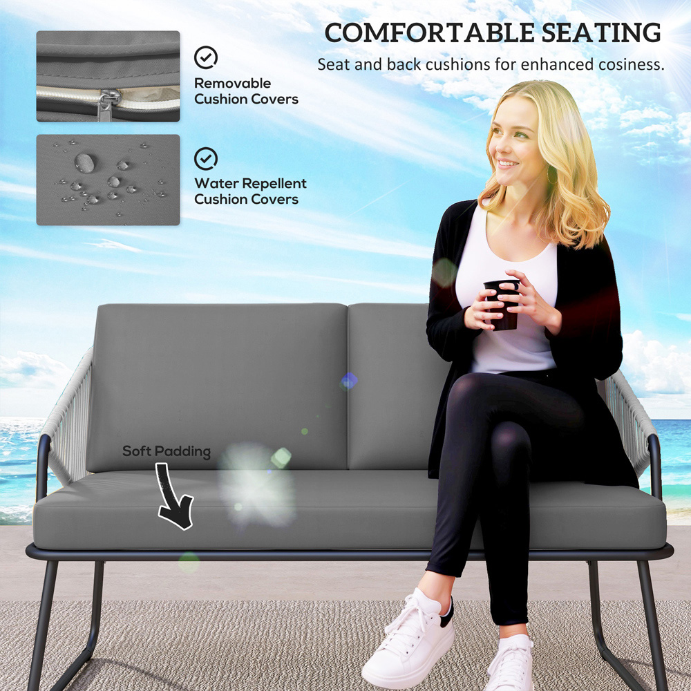 Outsunny 4 Seater Grey Cushion Rattan Garden Furniture Set Image 6