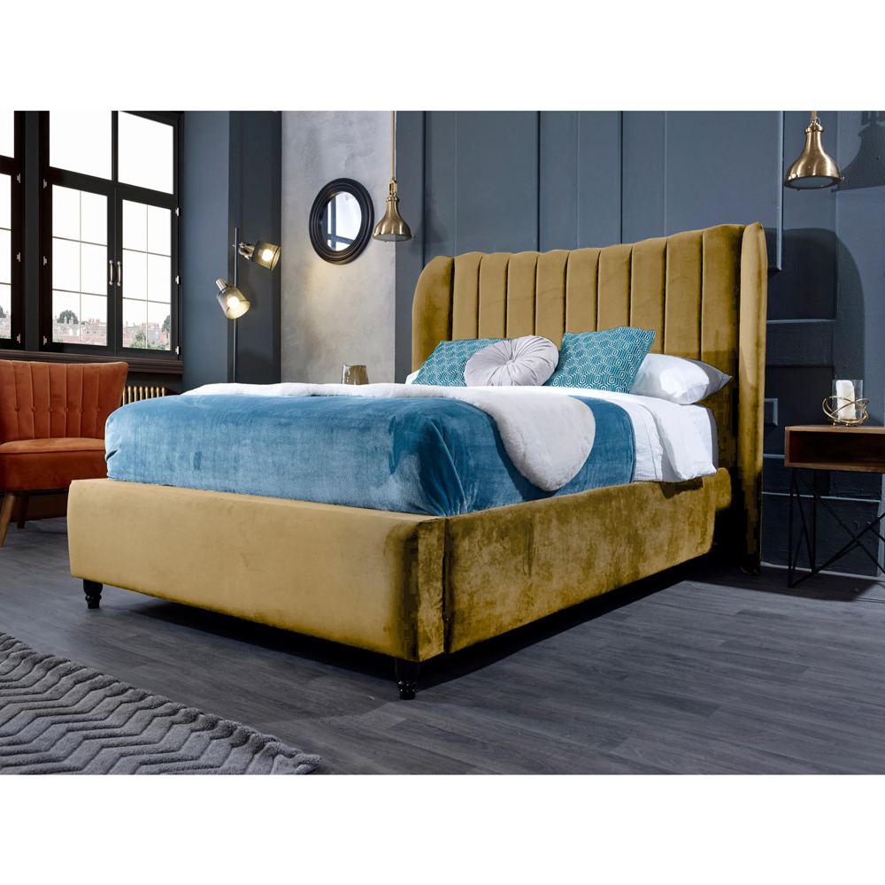 Eleganza Home Carli Super King Size Beige Plush Velvet Bed Frame with Lined Headboard Image 2
