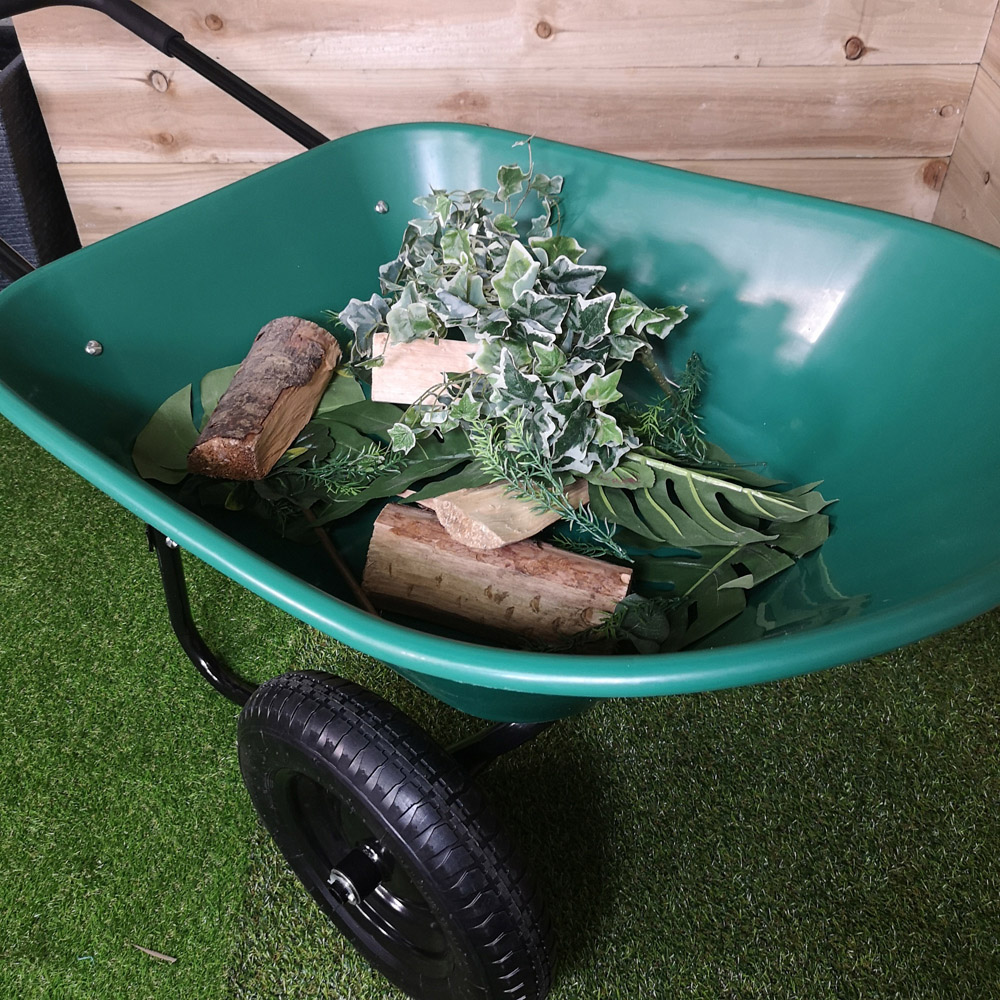 Samuel Alexander Green Heavy Duty Plastic Garden Wheelbarrow 150kg with 2 Wheels Image 3